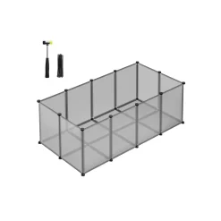 Freigehege<SONGMICS Freigehege mit Bodenplatten Kunststoff grau