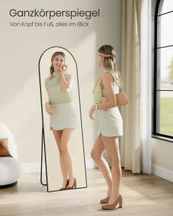 Kosmetikspiegel|Kosmetikspiegel<SONGMICS Ganzkörperspiegel 160 x 50 cm gewölbt tintenschwarz