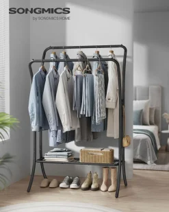 Wäscheständer|Kleiderständer<SONGMICS Garderobe aus Metall mit 6 Haken tintenschwarz