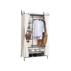 Schlafzimmer|Kleideraufbewahrung<SONGMICS Garderobenschrank mit Vorhang