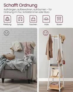 Eingangsbereich|Garderobenständer<SONGMICS Garderobenständer mit 8 Doppelhaken weiß-natur