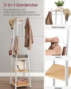 Eingangsbereich|Garderobenständer<SONGMICS Garderobenständer mit 8 Doppelhaken weiß-natur