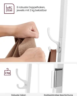 Eingangsbereich|Garderobenständer<SONGMICS Garderobenständer mit 8 Doppelhaken weiß-natur
