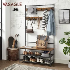 Eingangsbereich|Garderobenständer<SONGMICS Garderobenständer mit 11 Haken vintagebraun-schwarz