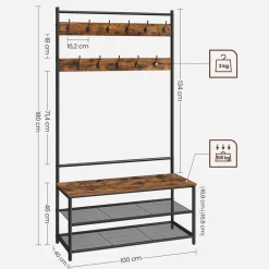 Eingangsbereich|Garderobenständer<SONGMICS Garderobenständer mit 11 Haken vintagebraun-schwarz