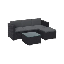 Gartenmöbel-Sets<SONGMICS Gartenmöbel-Set mit Kissen und Glastisch Schwarz-Grau