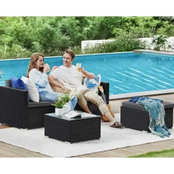 Gartenmöbel-Sets<SONGMICS Gartenmöbel-Set mit Kissen und Glastisch Schwarz-Grau