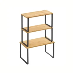 Pflanzenregale|Küchenregale<SONGMICS Gewürzregal 3er Set aus Metall und Bambus tintenschwarz-naturbeige