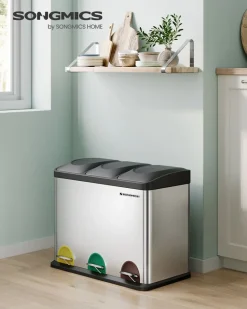 Küche & Esszimmer|Mülleimer<SONGMICS Großer Mülltrenner 45 Liter (3 x 15 L)