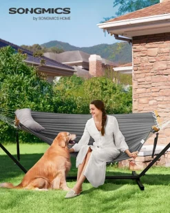 Hängematten<SONGMICS Hängematte mit Gestell aus Metall grau