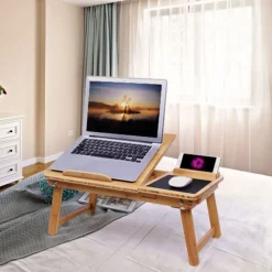 Laptopständer<SONGMICS Hochklappbarer Laptoptisch Bambus