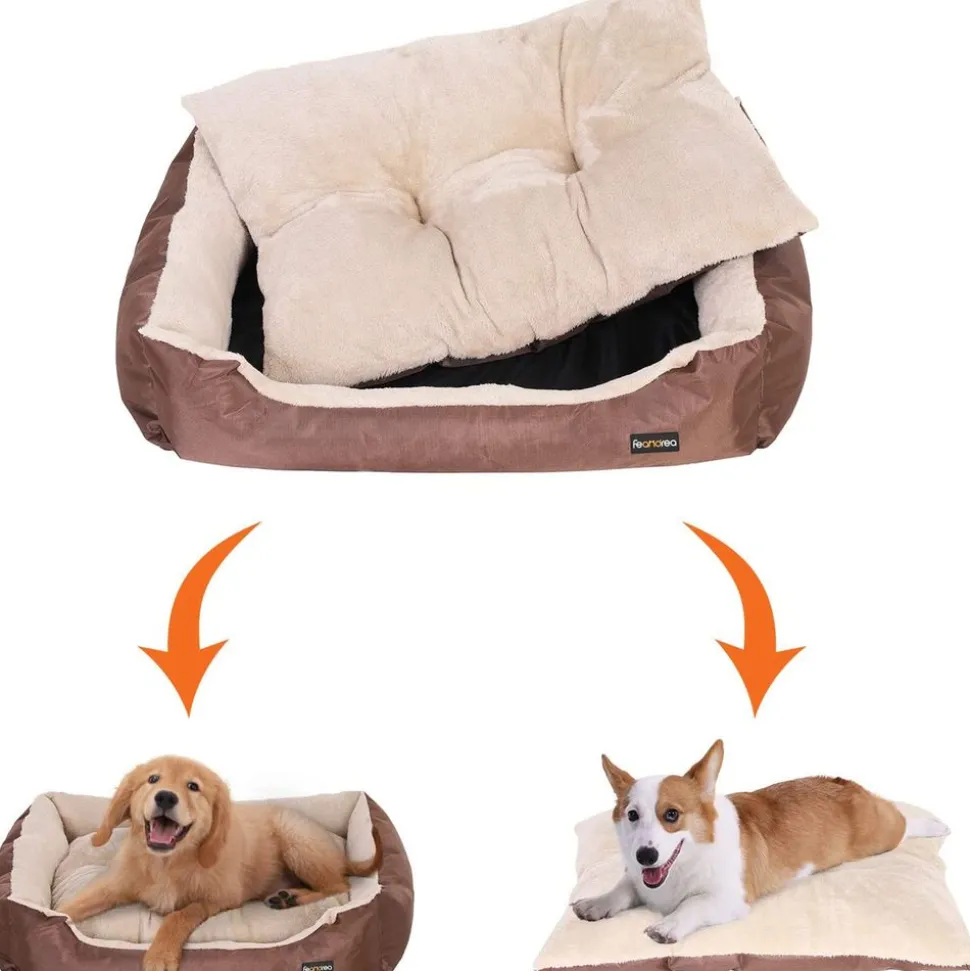 Hundebetten<SONGMICS Hundebett mit Wendekissen 85 cm Braun