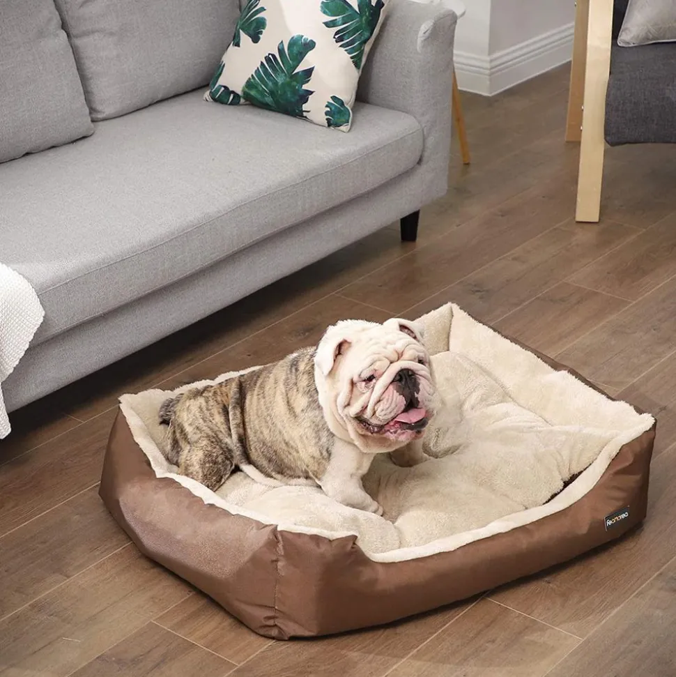 Hundebetten<SONGMICS Hundebett mit Wendekissen 85 cm Braun