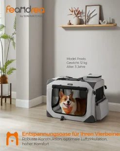 Transportboxen|Hundekäfige<SONGMICS Hundebox L aus Oxford-Gewebe mit Griffen Rauchgrau