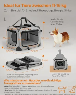 Transportboxen|Hundekäfige<SONGMICS Hundebox L aus Oxford-Gewebe mit Griffen Rauchgrau