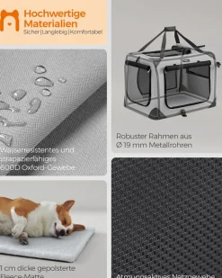 Transportboxen|Hundekäfige<SONGMICS Hundebox L aus Oxford-Gewebe mit Griffen Rauchgrau