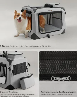 Transportboxen|Hundekäfige<SONGMICS Hundebox L aus Oxford-Gewebe mit Griffen Rauchgrau