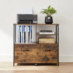 Rollcontainer<SONGMICS Industriestil Aktenschrank Vintagebraun-Schwarz