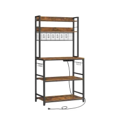 Küchenregale<SONGMICS Küchenregal mit Steckdosen und Gitterplatte vintagebraun-schwarz