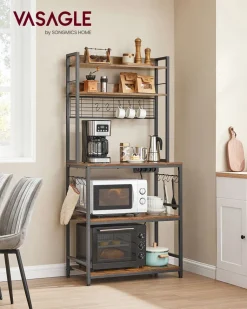 Küchenregale<SONGMICS Küchenregal mit Steckdosen und Gitterplatte vintagebraun-schwarz
