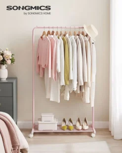 Kleiderständer<SONGMICS Kleiderständer 91 cm breit auf Rollen pastellrosa