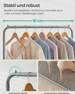 Kleiderständer<SONGMICS Kleiderständer 91 cm breit auf Rollen pastellrosa
