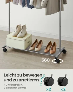 Kleiderständer<SONGMICS Kleiderständer 91 cm breit auf Rollen pastellrosa
