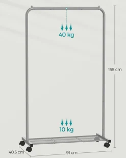 Kleiderständer<SONGMICS Kleiderständer 91 cm breit auf Rollen pastellrosa