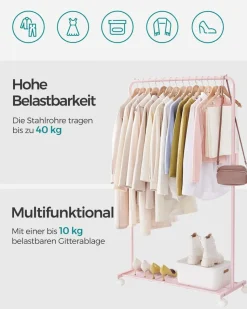 Kleiderständer<SONGMICS Kleiderständer 91 cm breit auf Rollen pastellrosa