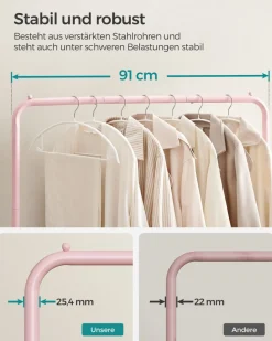 Kleiderständer<SONGMICS Kleiderständer 91 cm breit auf Rollen pastellrosa