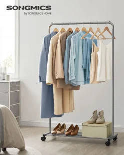 Kleiderständer<SONGMICS Kleiderständer 91 cm breit auf Rollen pastellrosa