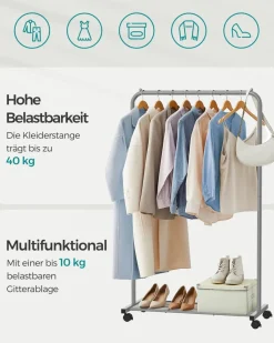 Kleiderständer<SONGMICS Kleiderständer 91 cm breit auf Rollen pastellrosa