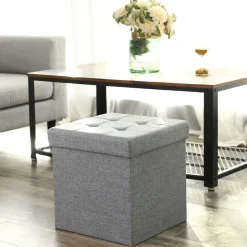 Betttruhen|Sitztruhen<SONGMICS Kleiner Sitzwürfel Dunkelgrau meliert