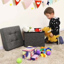 Betttruhen|Sitztruhen<SONGMICS Kleiner Sitzwürfel Dunkelgrau meliert