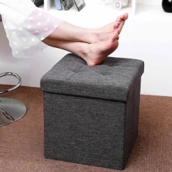 Betttruhen|Sitztruhen<SONGMICS Kleiner Sitzwürfel Dunkelgrau meliert