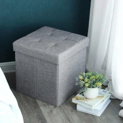 Betttruhen|Sitztruhen<SONGMICS Kleiner Sitzwürfel Dunkelgrau meliert