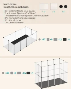 Freigehege<SONGMICS Kleintiergehege mit Bodenplatten 125 x 63 x 42 cm