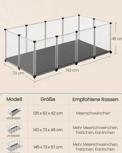 Freigehege<SONGMICS Kleintiergehege mit Bodenplatten 125 x 63 x 42 cm