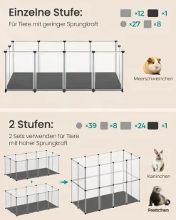 Freigehege<SONGMICS Kleintiergehege mit Bodenplatten 125 x 63 x 42 cm
