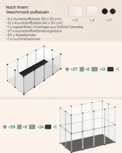 Freigehege<SONGMICS Kleintiergehege mit Bodenplatten 125 x 63 x 42 cm