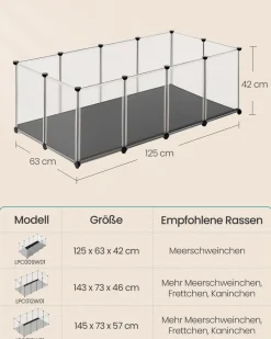 Freigehege<SONGMICS Kleintiergehege mit Bodenplatten 125 x 63 x 42 cm