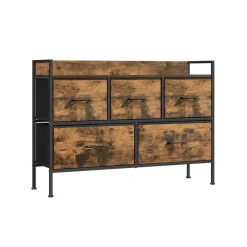 Flurschränke|Betttruhen<SONGMICS Kommode mit 5 Stoff-Schubladen vintagebraun-tintenschwarz