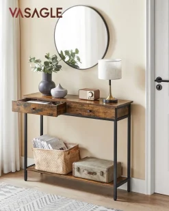 Konsolentische|Konsolentische<SONGMICS Konsolentisch mit 2 Schubladen und Stahlgestell vintagebraun-schwarz