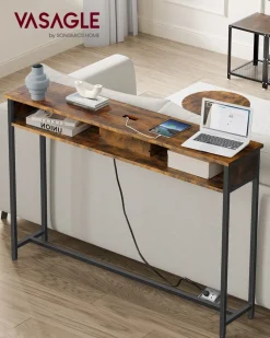 Beistelltische|Konsolentische<SONGMICS Konsolentisch mit Steckdosen platzsparend vintagebraun-tintenschwarz