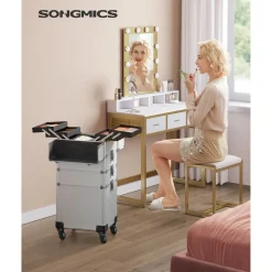 Kosmetikkoffer<SONGMICS Kosmetikkoffer Trolley 4-in-1 Design silber