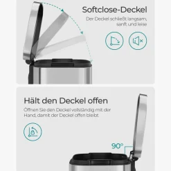 Utensilien & Möbel Für Die Garage|Küche & Esszimmer<SONGMICS Mülleimer 30 L Edelstahl