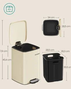 Mülleimer|Mülleimer<SONGMICS Mülleimer 20 Liter aus Stahl sandbeige