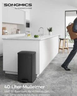 Mülleimer|Mülleimer<SONGMICS Mülleimer Küche 40 Liter Tretmülleimer schwarz