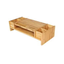 Monitorständer<SONGMICS Monitorständer mit Stauraum Bambus