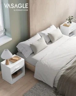 Betttruhen|Nachttische<SONGMICS Nachttisch 2er Set naturbeige-klassikweiß